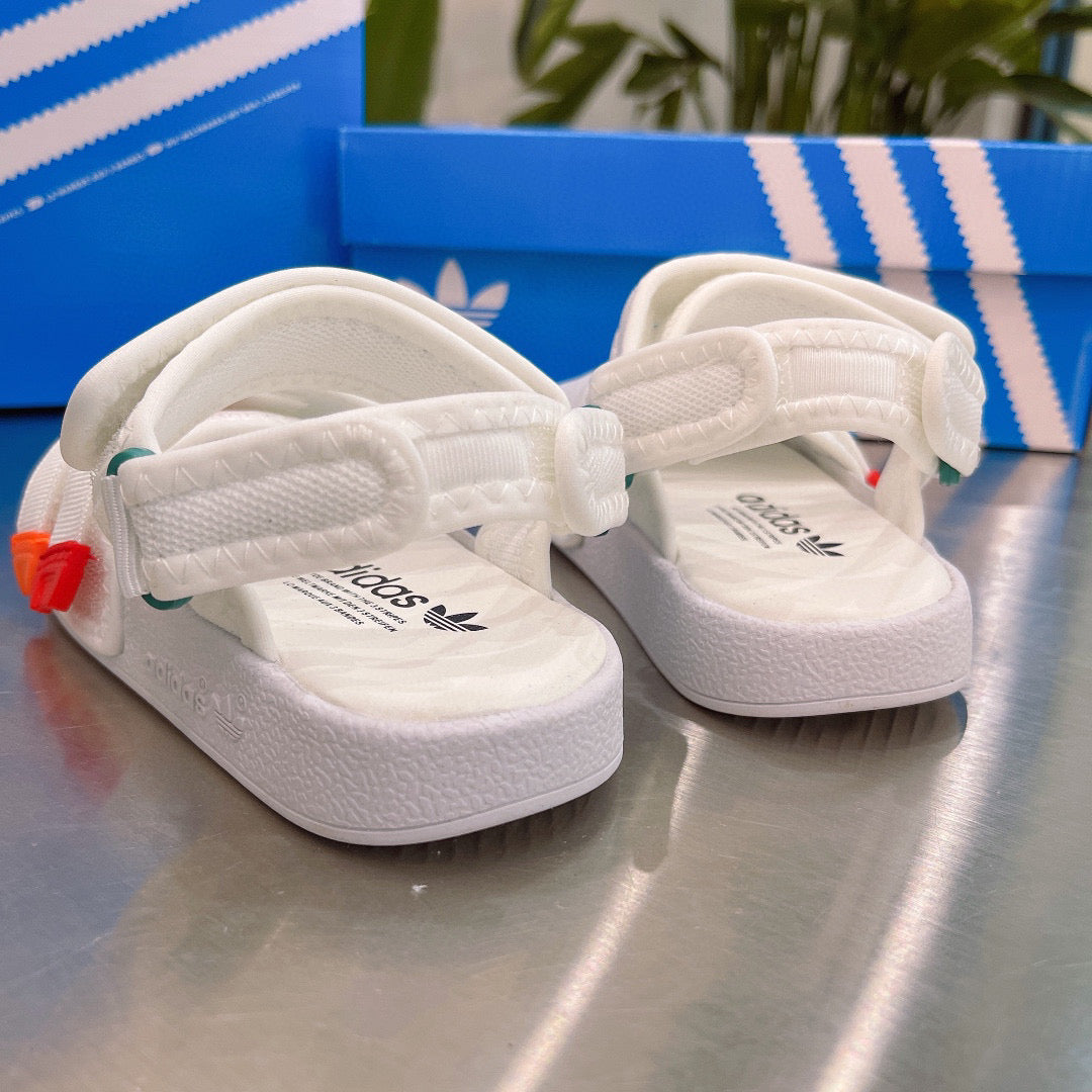 Adidas clover hook and loop beach sandals" white, orange"