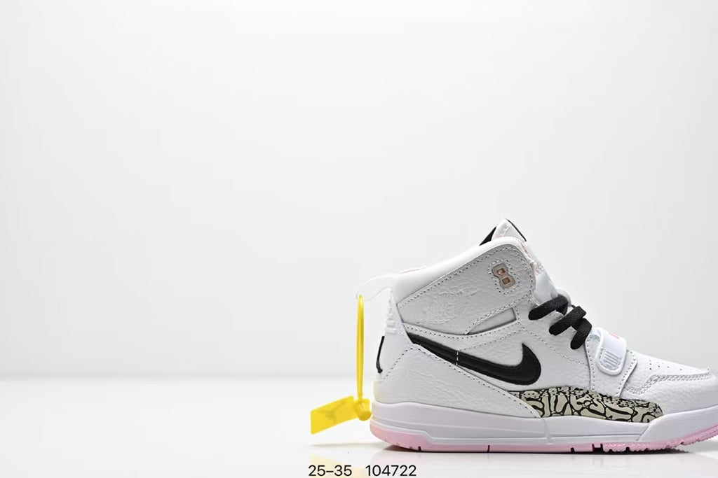 Jordan 312 high top children's shoes full second layer leather" white, Pink"