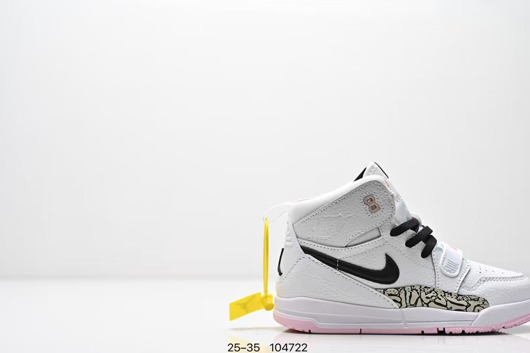 Jordan 312 high top children's shoes full second layer leather" white, Pink"