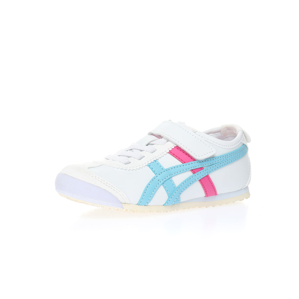 Asics Tiger" white with light blue and pink"
