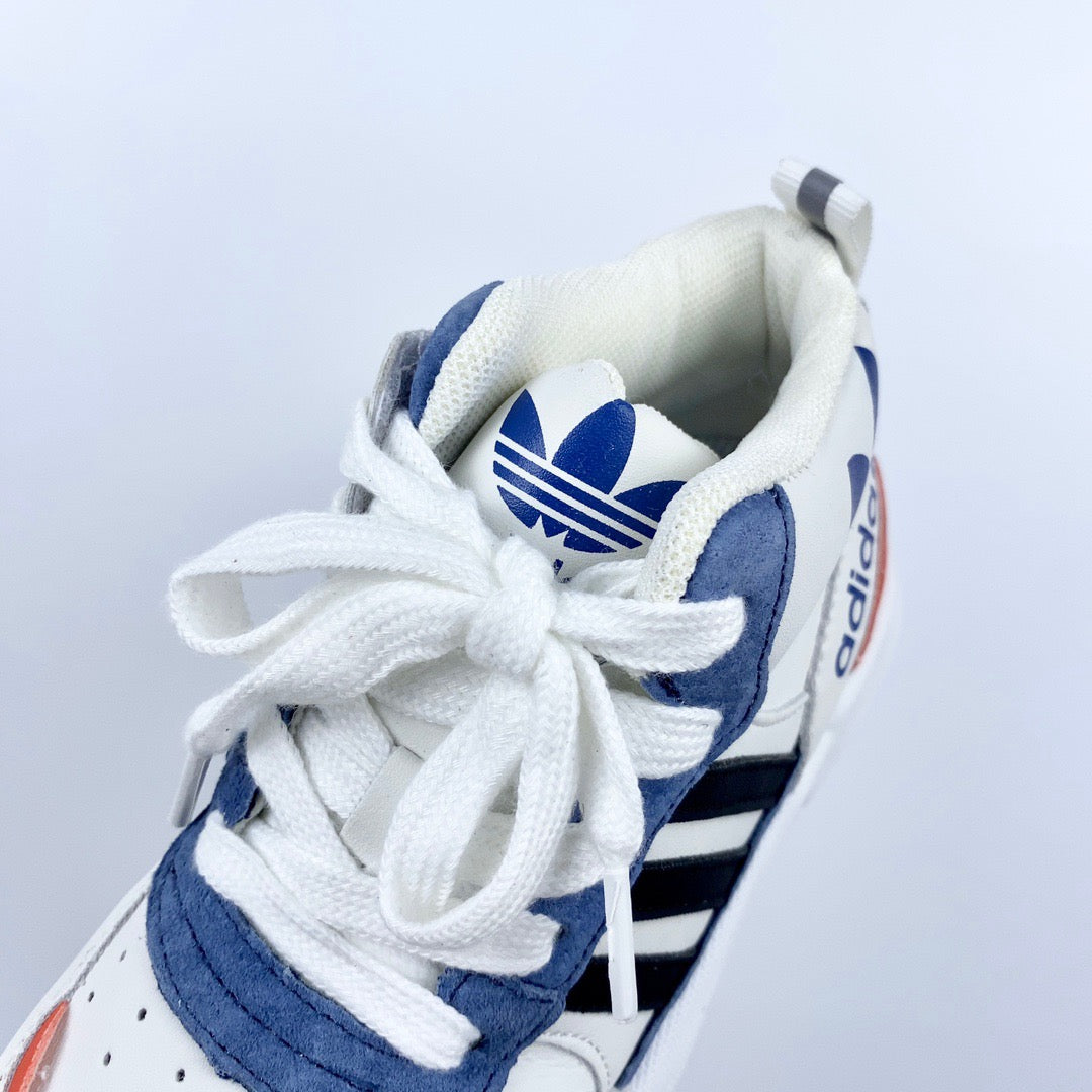 Adidas mid-section sneakers" white, black, blue"