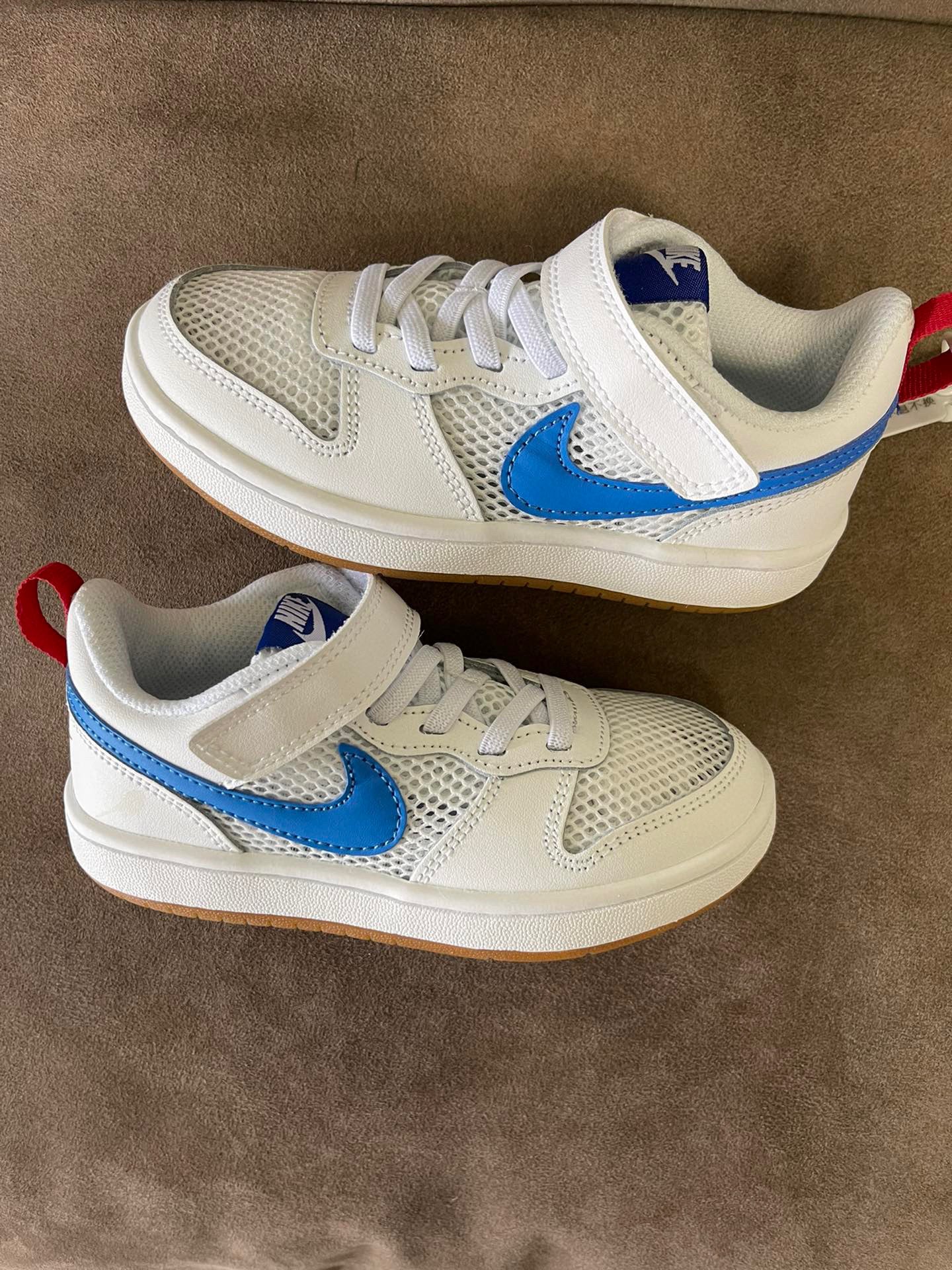 NIKE workwear Air Force One mesh elastic band Velcro children's shoes" white, blue"