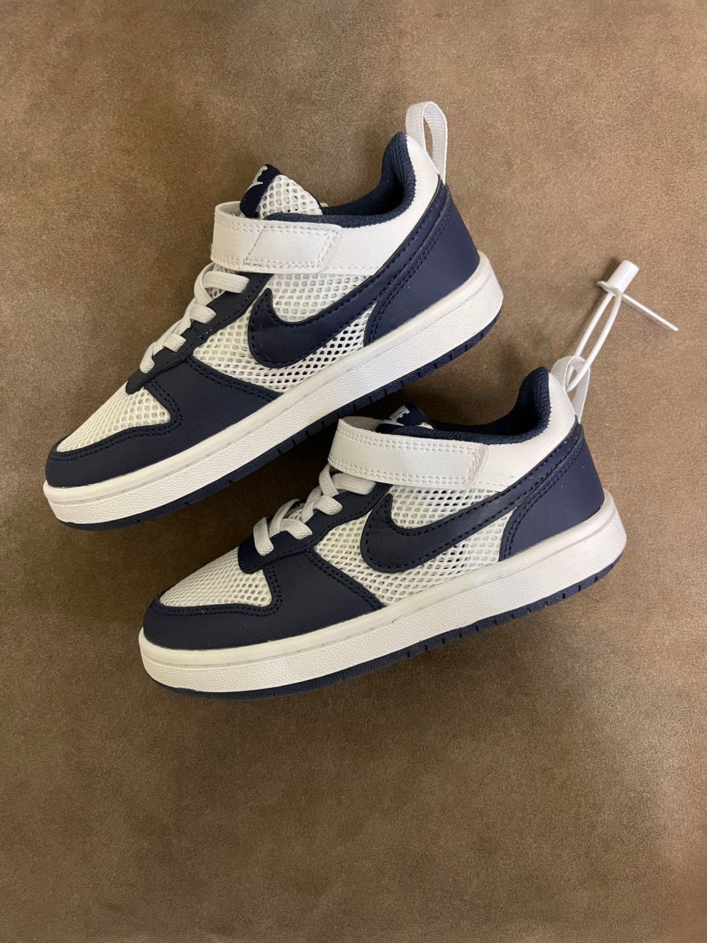 NIKE workwear Air Force One mesh elastic band Velcro children's shoes" cream, Navy"