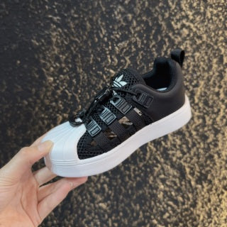 adidas shell toe sandals" black"