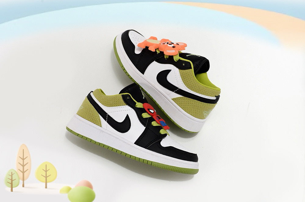 Jordan low-top first generation cartoon children's shoes" white, black, olive green"