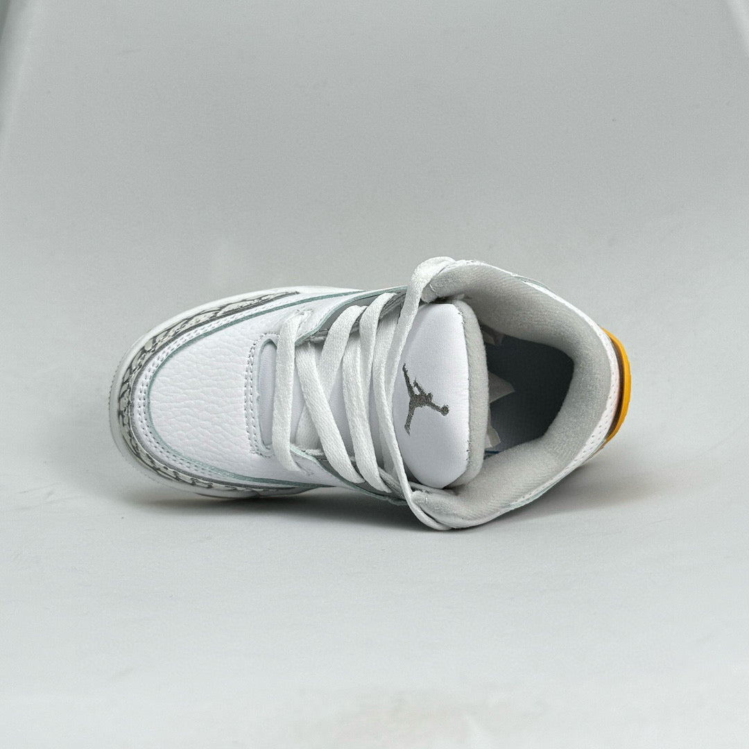 Jordan 3 children's shoes" white , gray, golden yellow"