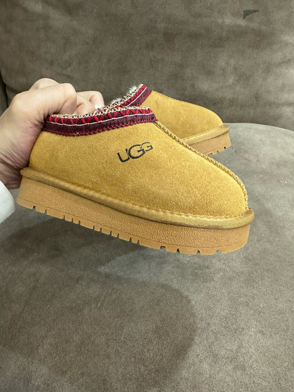 U-GG ethnic style fur short tube snow boots children's shoes " Camel"