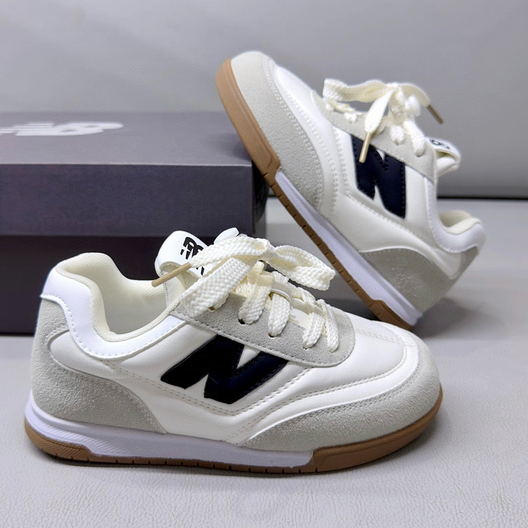 NB URC42LA lace-up buckle children's shoes" white, light gray"
