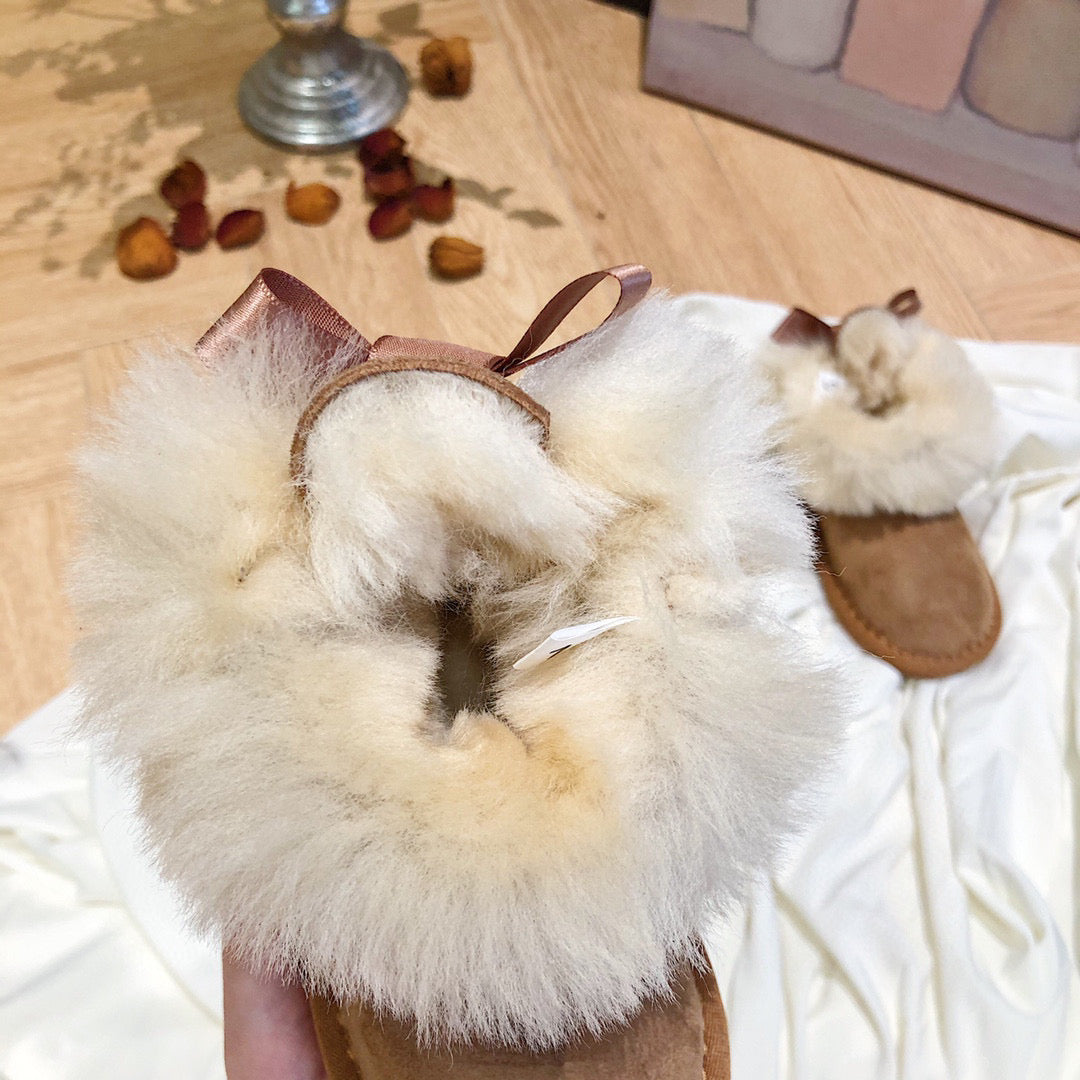 UGG bow wool integrated toddler shoes snow boots"  brown"