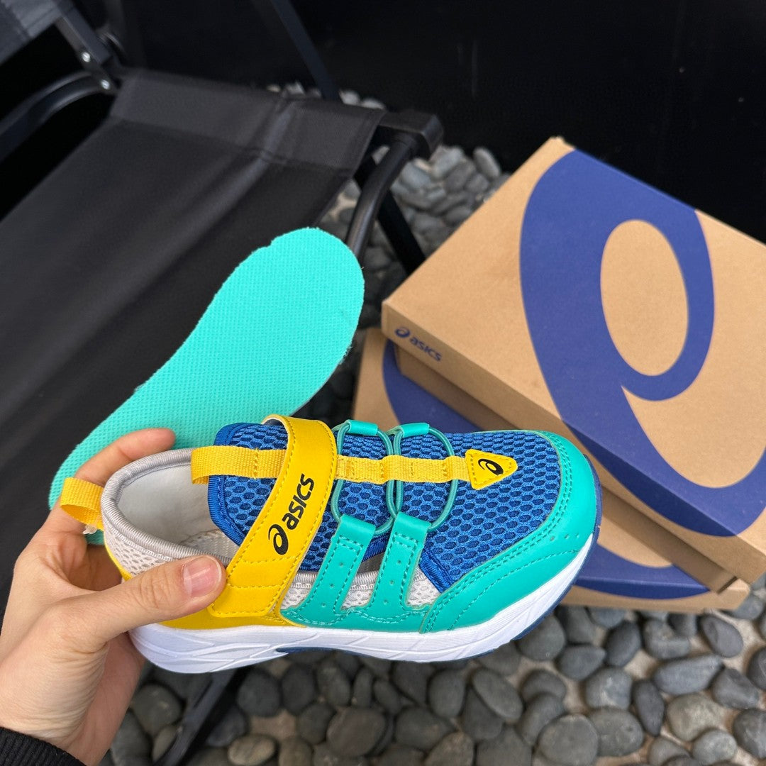 Asics children's tire hiking shoes "  yellow, blue (royal blue and teal)"