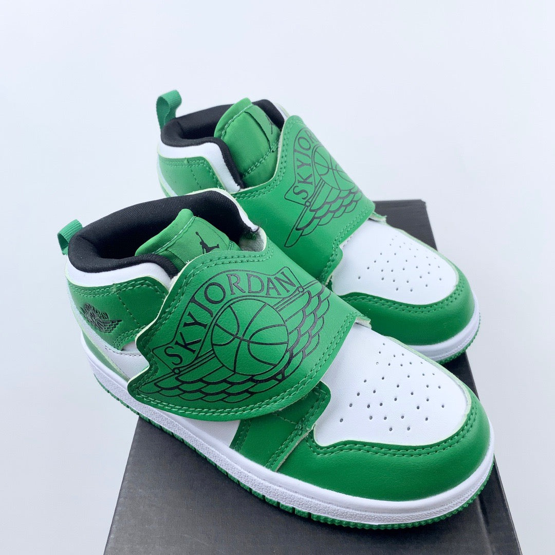 AJ Joe One-Wing Velcro Children's Shoes" white, green"
