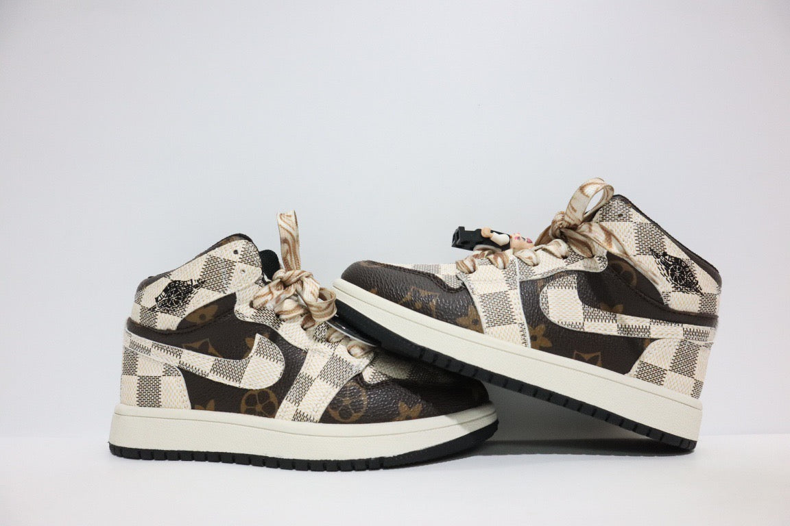 Joe 1 chessboard Lego high school children's shoes" brown, cream"