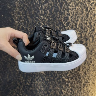 adidas shell toe sandals" black"