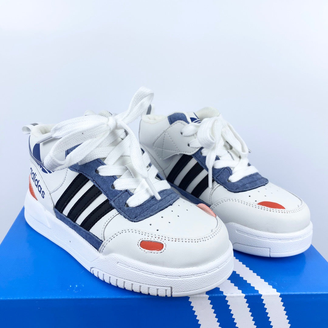 Adidas mid-section sneakers" white, black, blue"
