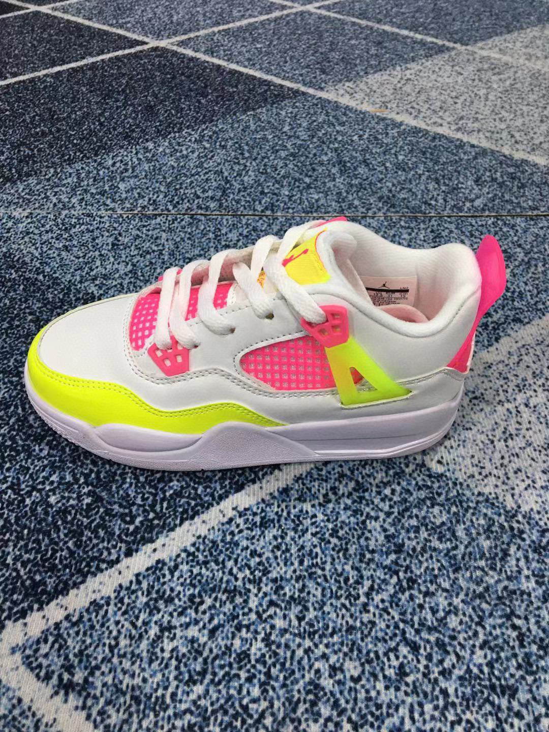 Jordan 4 children's sports shoes" white, pink, yellow"