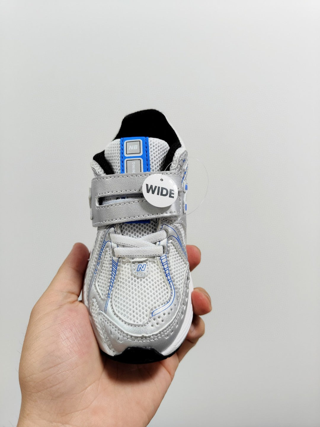 NB 1906 Velcro Kids Running Shoes" silver, blue"