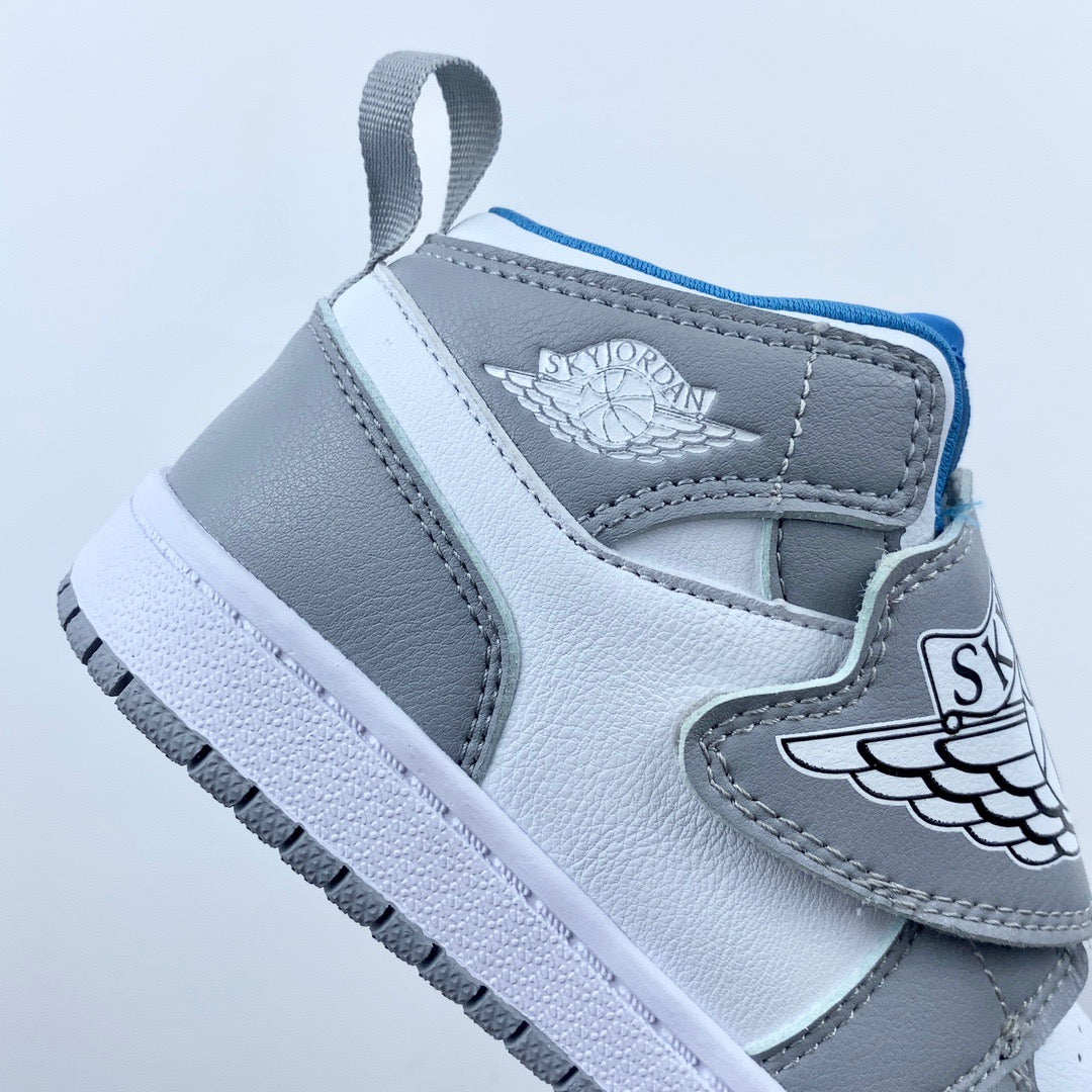 AJ Joe One-Wing Velcro Children's Shoes" white, grey"