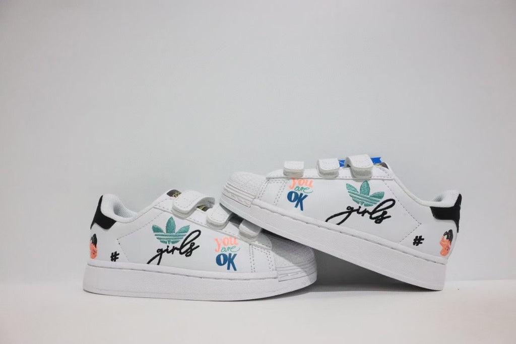 Shell toe two-layer cartoon children's shoes" white"
