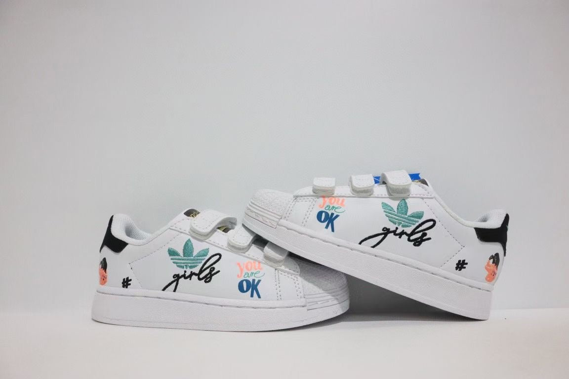 Shell toe two-layer cartoon children's shoes" white"