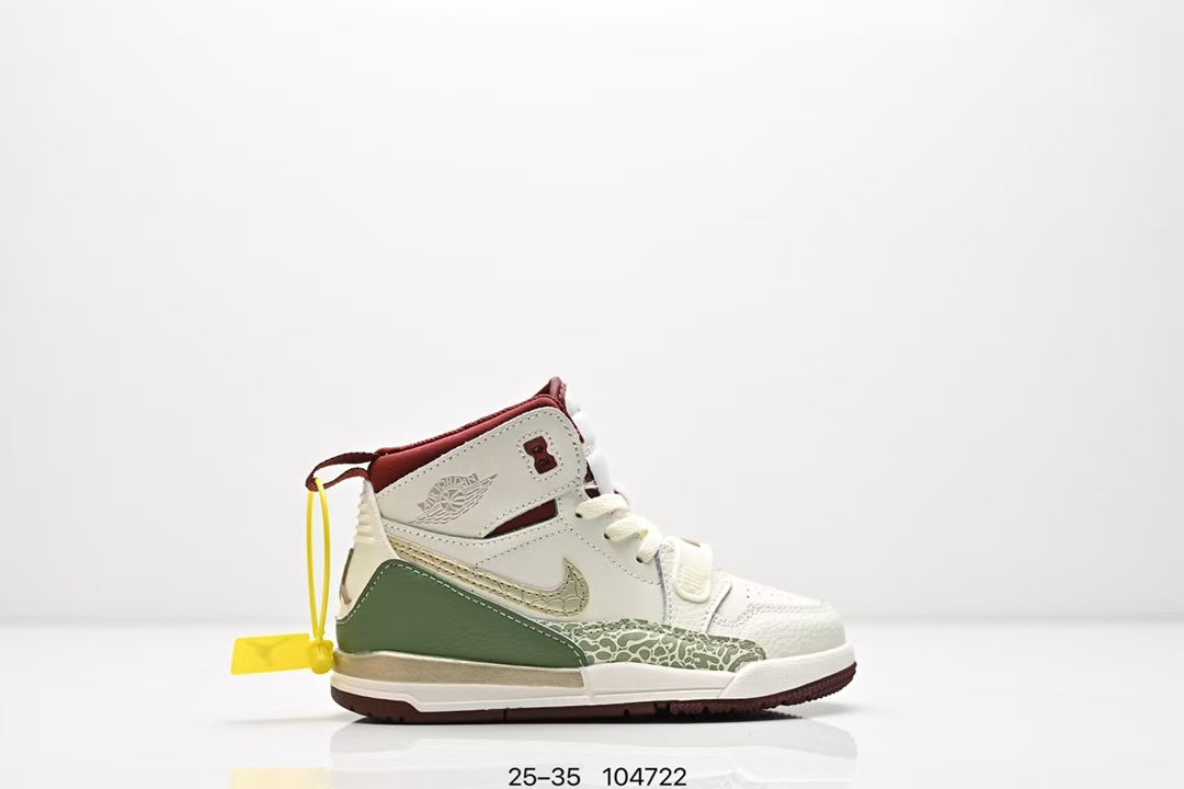 Jordan 312 high top children's shoes full second layer leather" white, green, red"