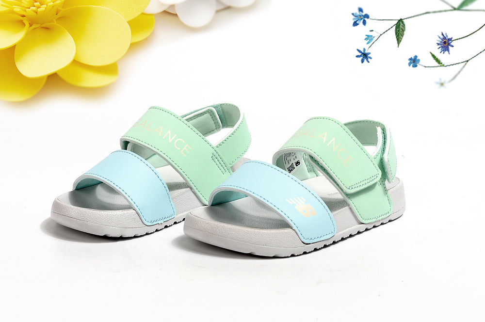 NB double bar sandals " lime green, sky blue"