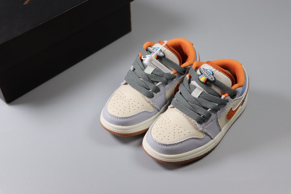 Jordan low-top first generation cartoon children's shoes" cream, red, gray"