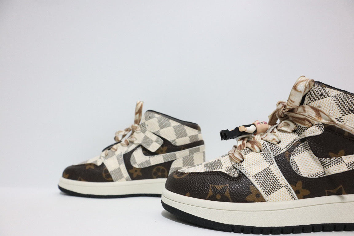 Joe 1 chessboard Lego high school children's shoes" brown, cream"