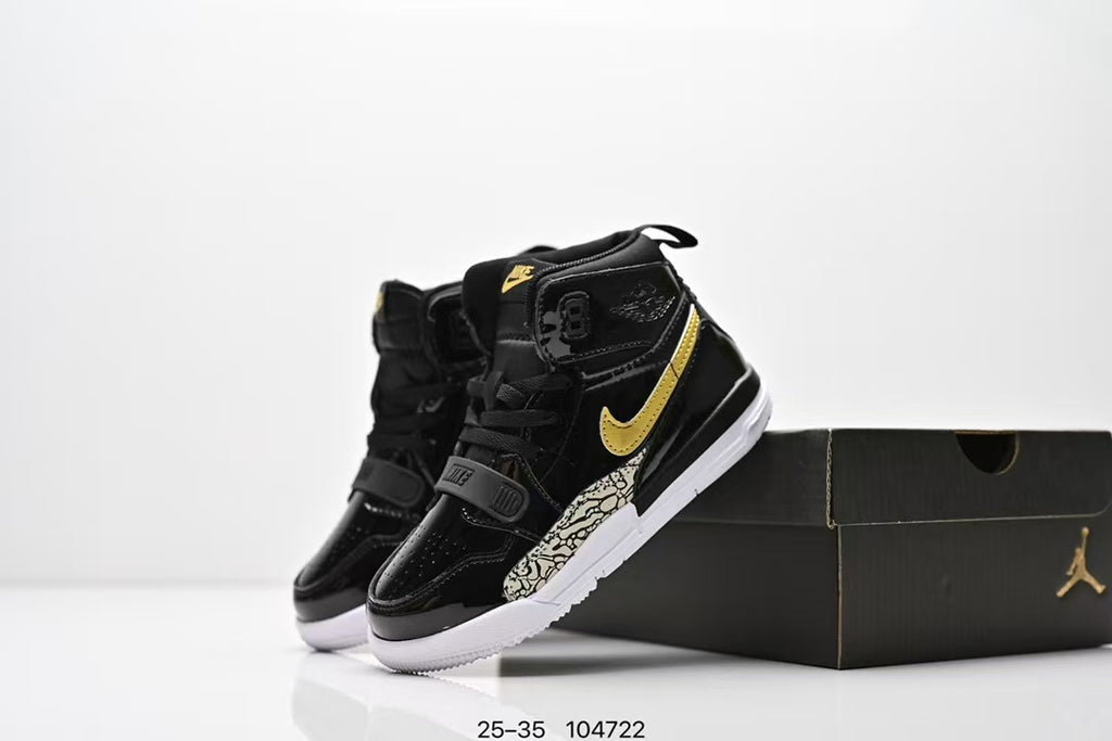 Jordan 312 high top children's shoes full second layer leather" Black"