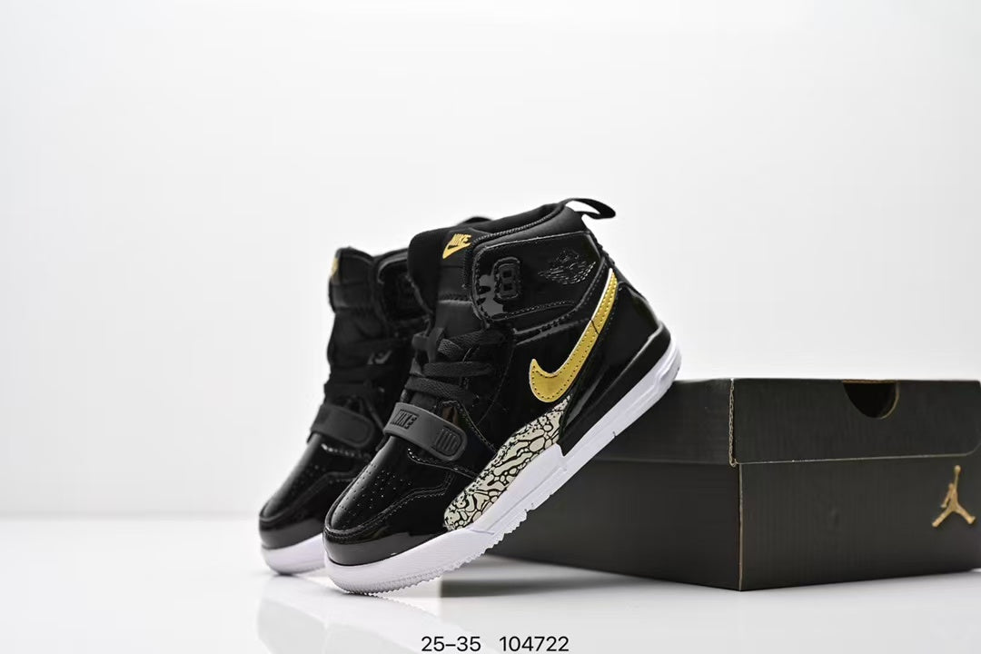 Jordan 312 high top children's shoes full second layer leather" Black"