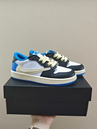 Qiao Yizhuan G version low-top children's lace-up sports shoes" black, white, blue"