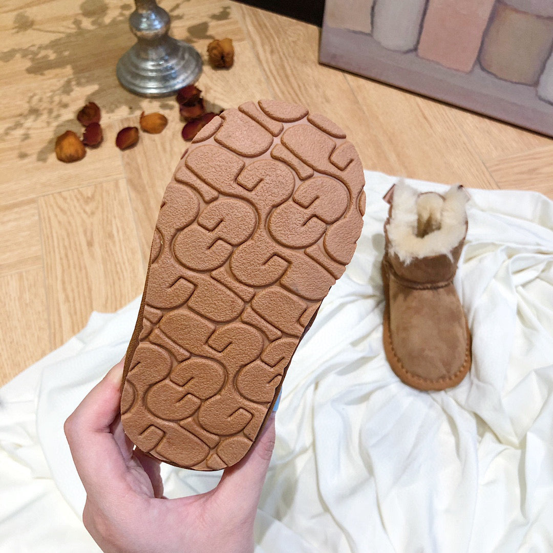 UGG bow wool integrated toddler shoes snow boots"  brown"