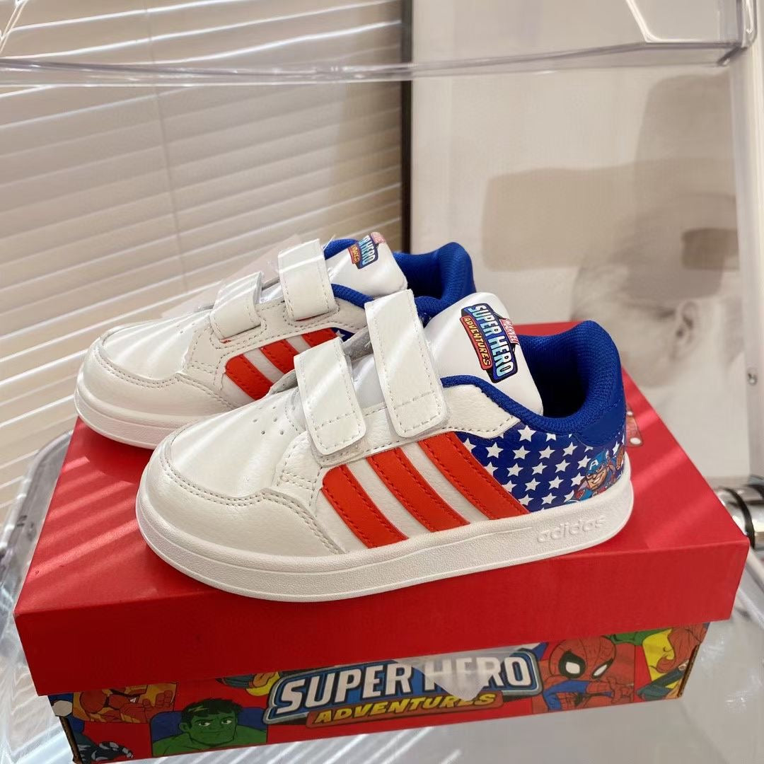Adidas co-branded Velcro children's shoes" white, red, blue"