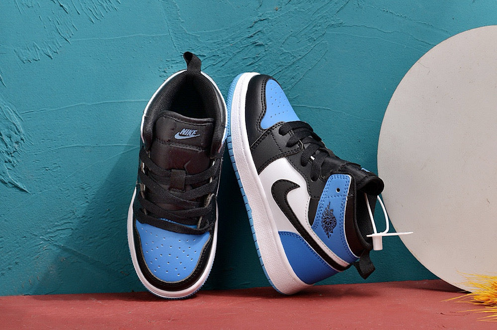 Jordan AJ1 children's shoes" black, white, blue"