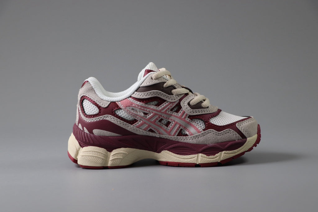 Asics Gel-NYC Professional"   burgundy/maroon, pink, and off-white/cream"