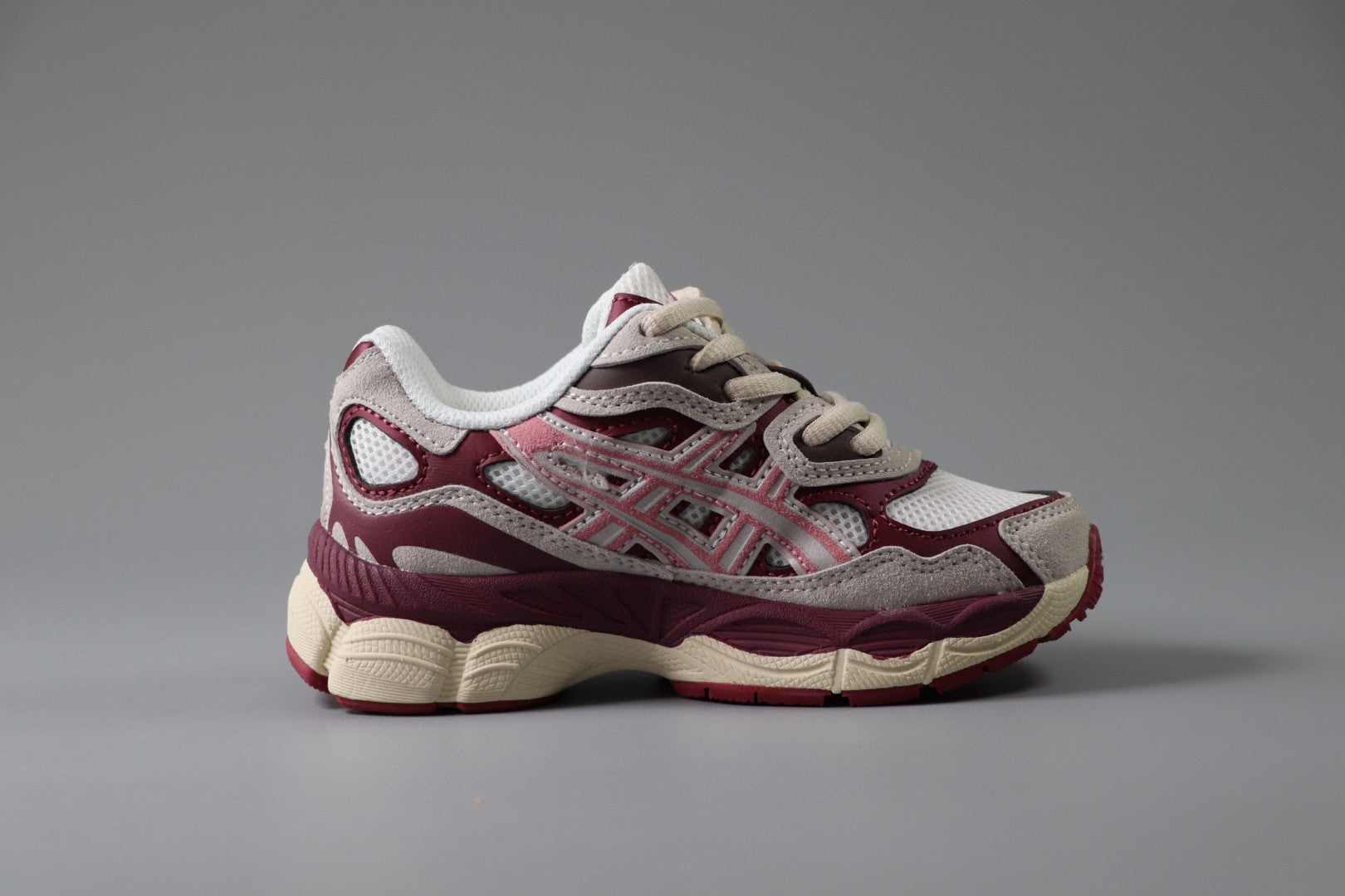 Asics Gel-NYC Professional"   burgundy/maroon, pink, and off-white/cream"
