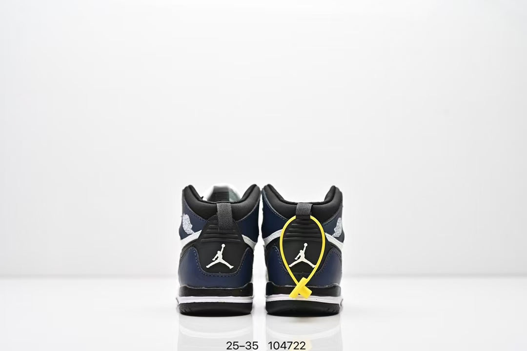 Jordan 312 high top children's shoes full second layer leather" white, Navy"