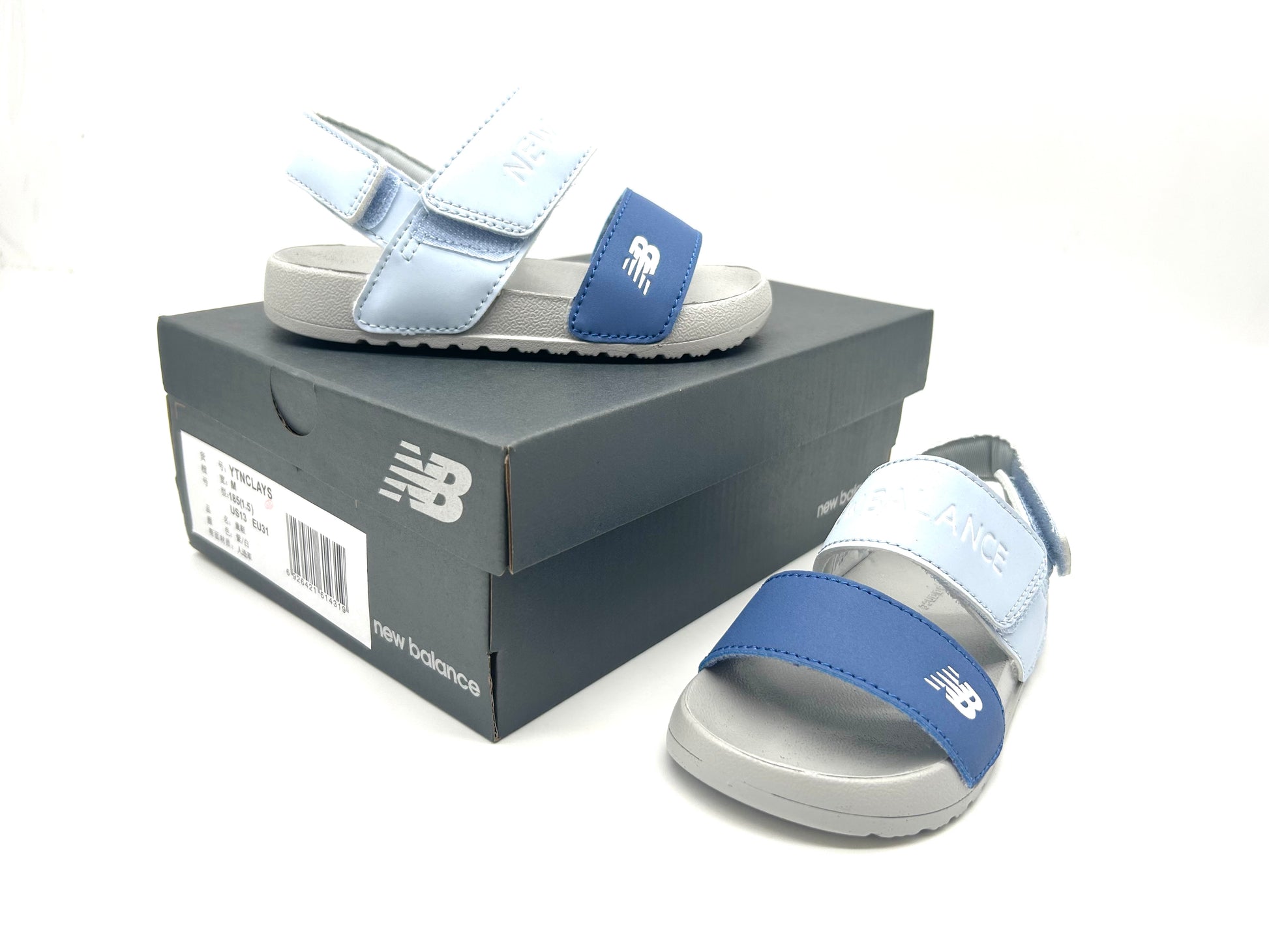 NB open toe sandals" light grey. blue, sky blue"
