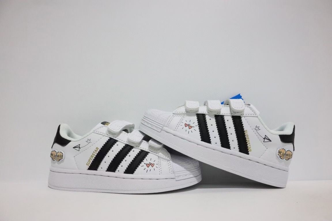 Shell toe two-layer cartoon children's shoes" white, black"
