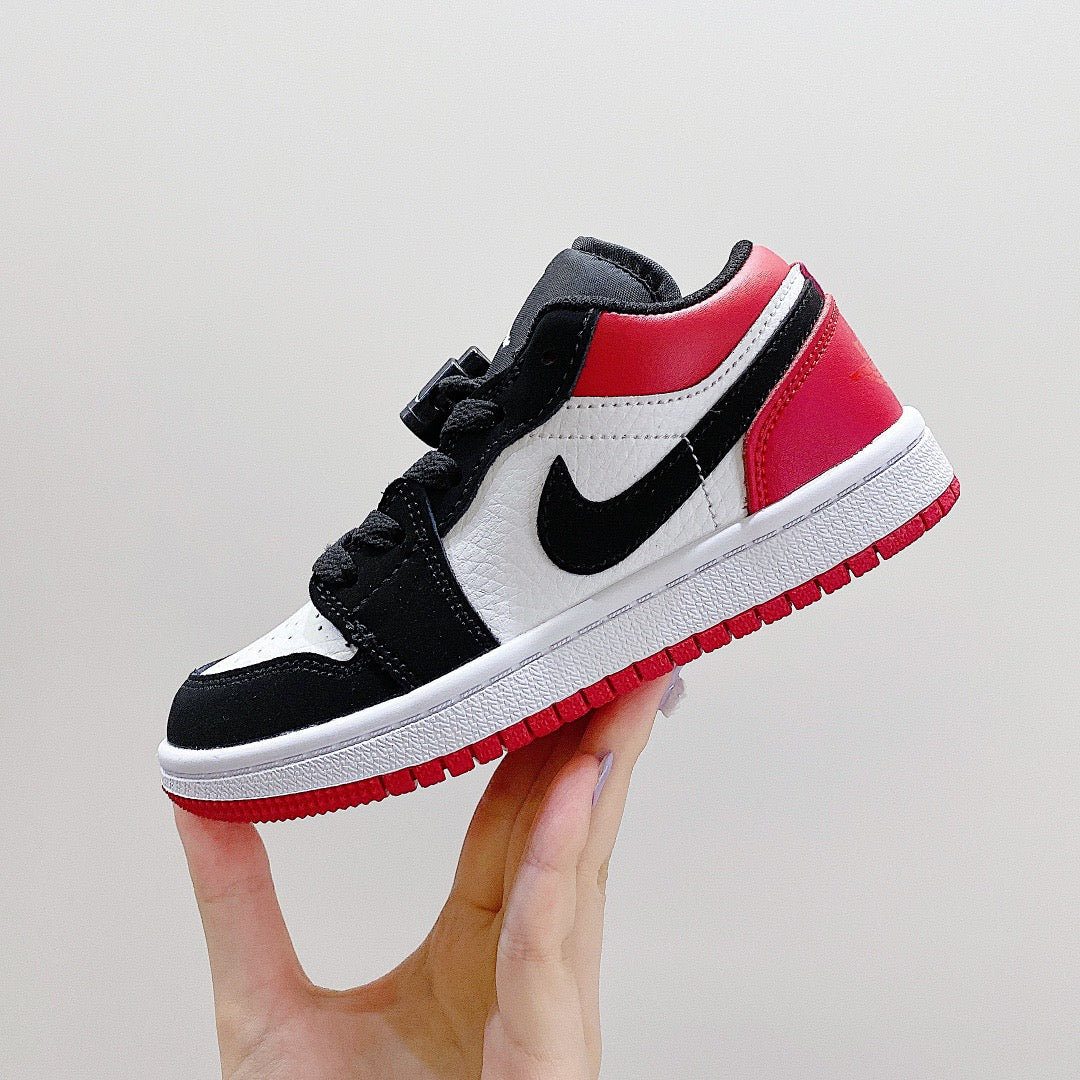 Joe 1 low-top elastic buckle parent-child shoes" white, black, red"