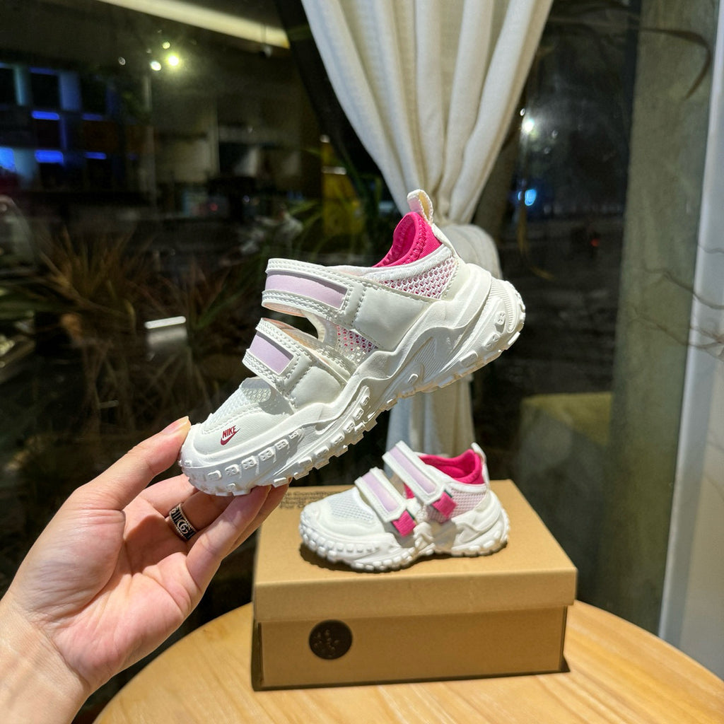 Nike tire bottom Velcro hollow sandals" white, pink"