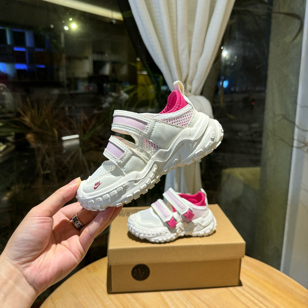 Nike tire bottom Velcro hollow sandals" white, pink"