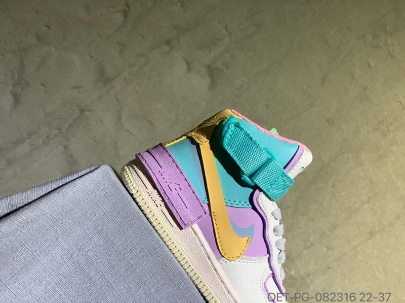 High-top Macaron Air Force" white, purple, Turquoise"