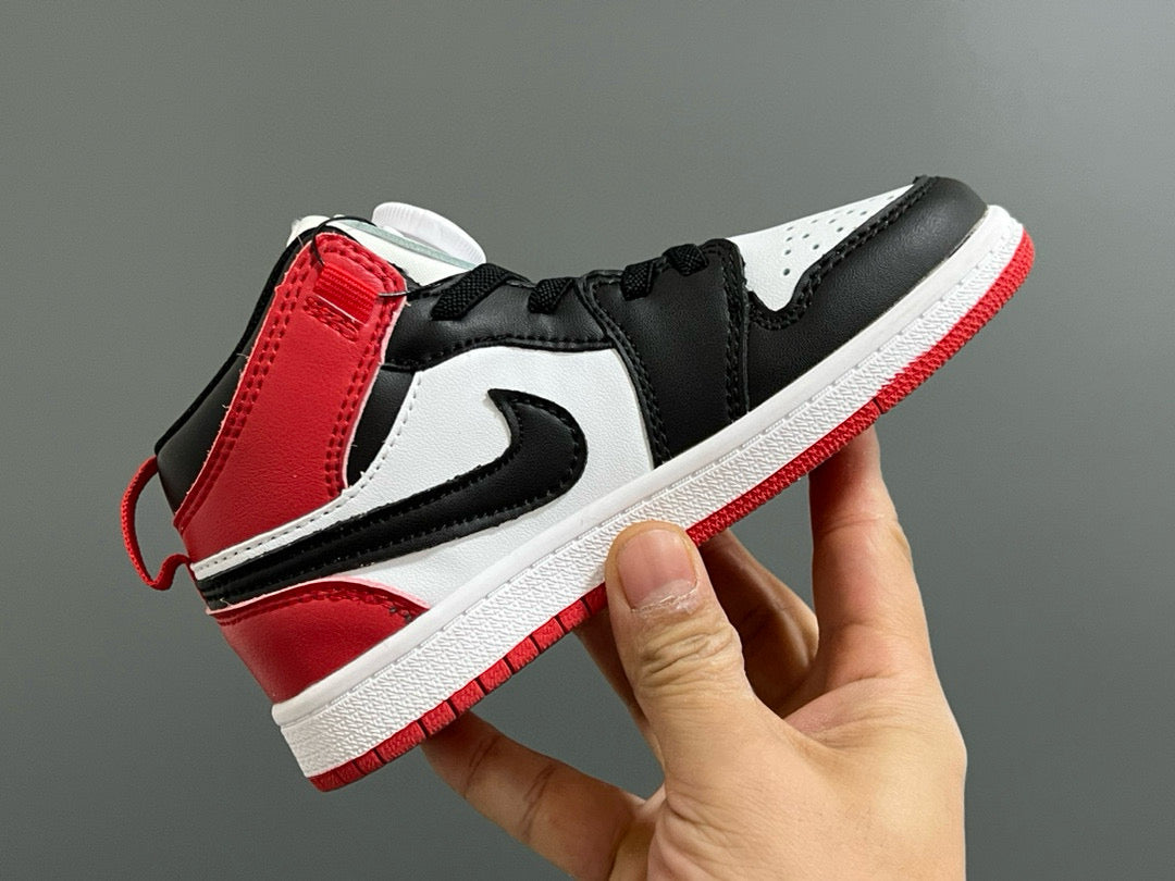 Qiaoyi mid-cut buckle children's shoes" white, black, red"