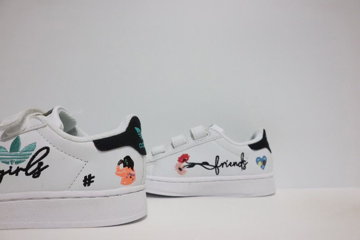 Shell toe two-layer cartoon children's shoes" white"