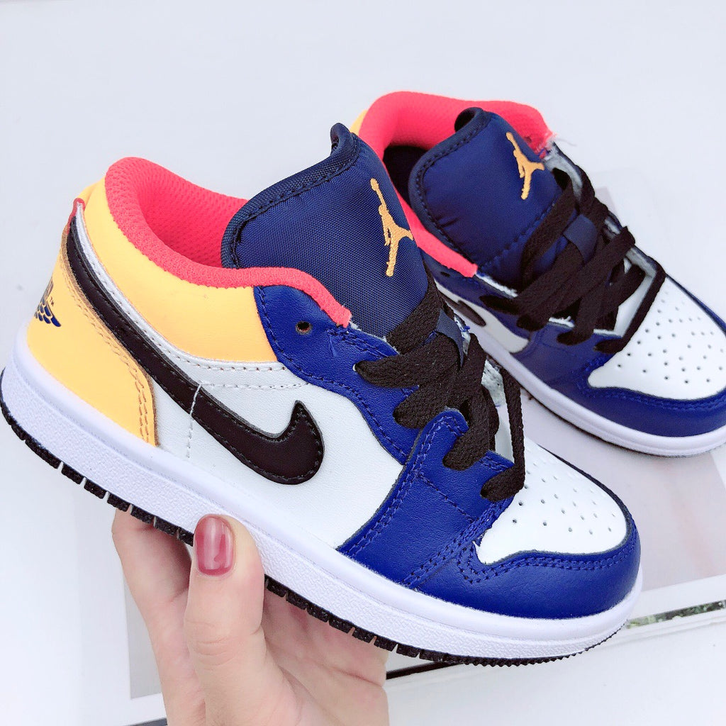 Joe 1 low-top elastic buckle parent-child shoes" blue, white, yellow"