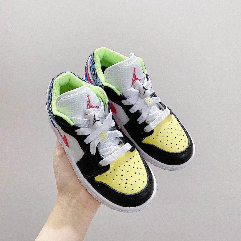 Joe 1 low-top elastic buckle parent-child shoes" white, blue, yellow, black"