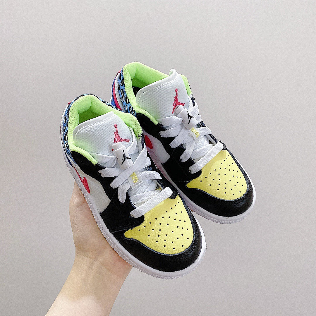 Joe 1 low-top elastic buckle parent-child shoes" white, blue, yellow, black"