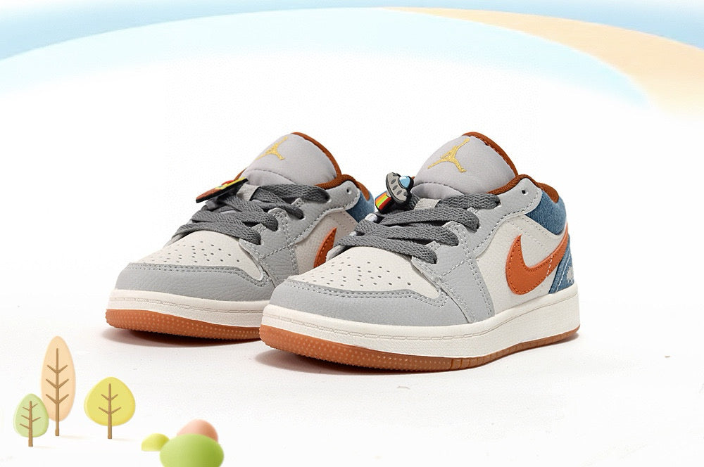 Jordan low-top first generation cartoon children's shoes" white, gray, orange"