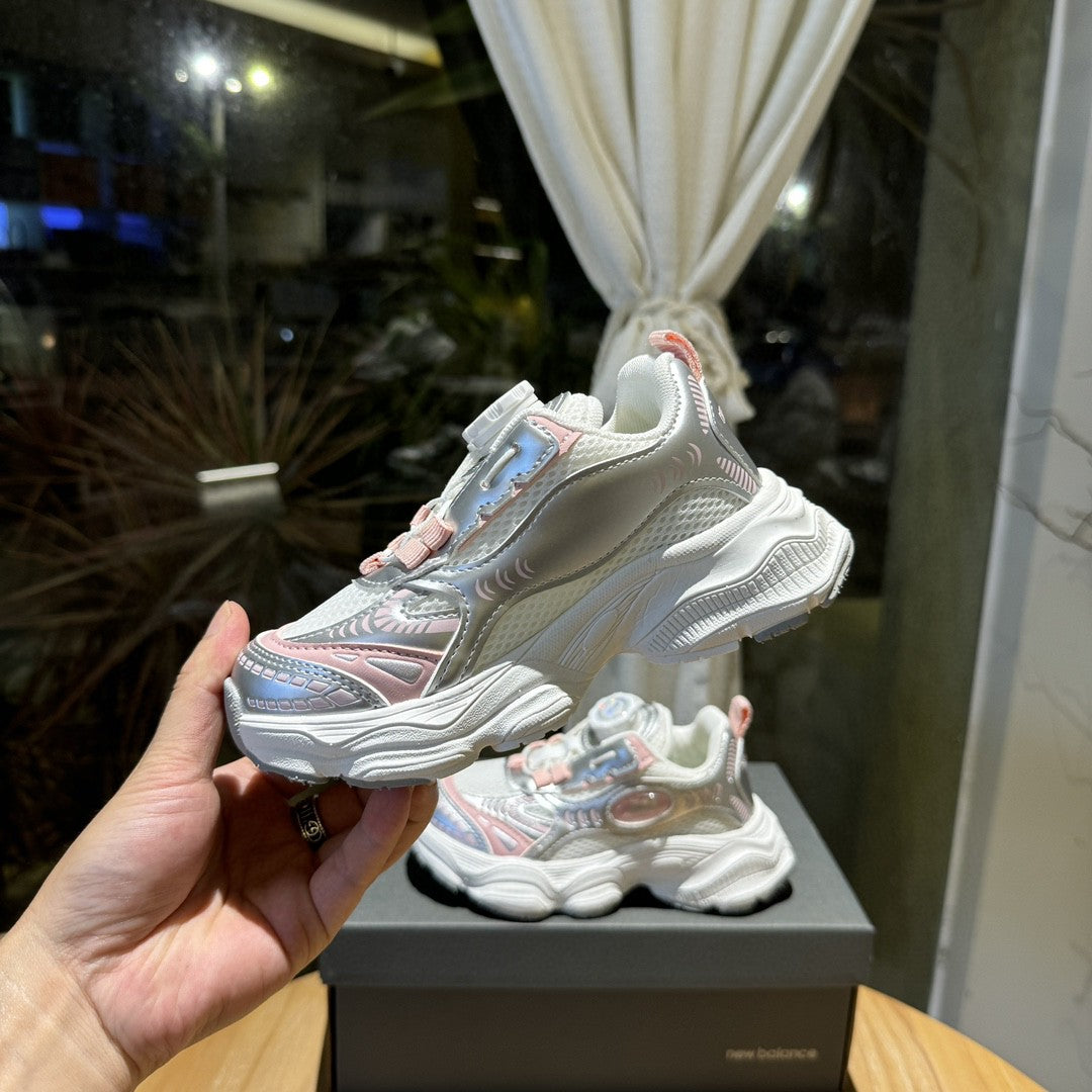 NB New Balance Retro Daddy Style Casual Sports Running Shoes" white, silver, pink"