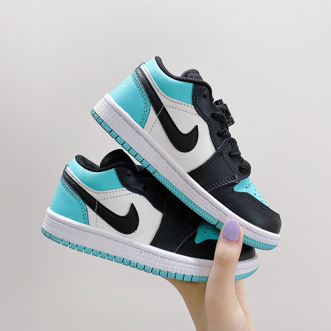 Joe 1 low-top elastic buckle parent-child shoes" white, Turquoise "